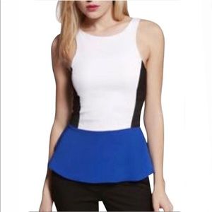 Express Blue & Black Color Block Peplum Top Medium